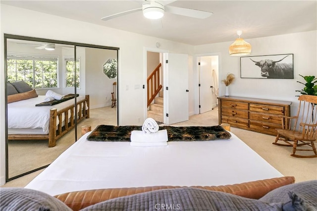 915 Breithorn Dr, Lake Arrowhead, CA 92352 - bedroom featuring light colored carpet and a ceiling fan