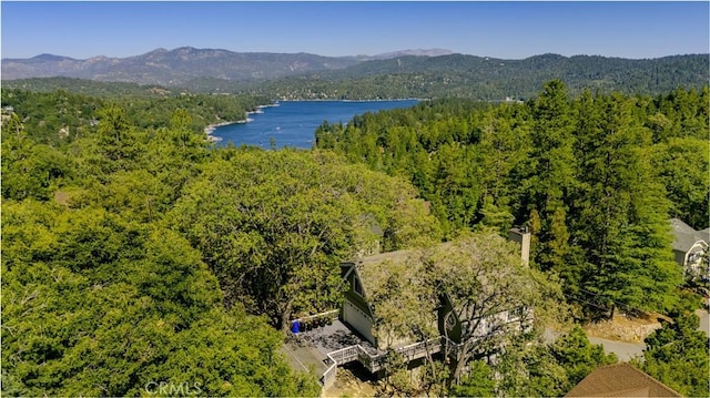 915 Breithorn Dr, Lake Arrowhead, CA 92352 - bird's eye view of a heavily wooded area and a water and mountain view
