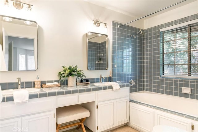 915 Breithorn Dr, Lake Arrowhead, CA 92352 - bathroom with double vanity and washtub / shower combination