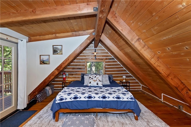 788 Buckingham Sq, Lake Arrowhead, CA 92352 - bedroom with wood ceiling, multiple windows, and hardwood / wood-style flooring