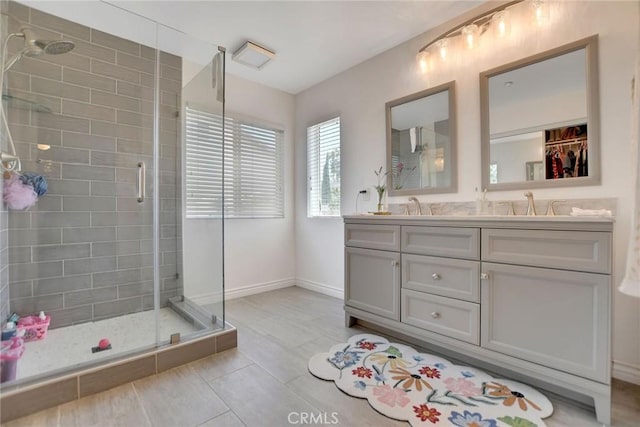 434 Sonora Cir, Redlands, CA 92373 - bathroom with a stall shower and double vanity