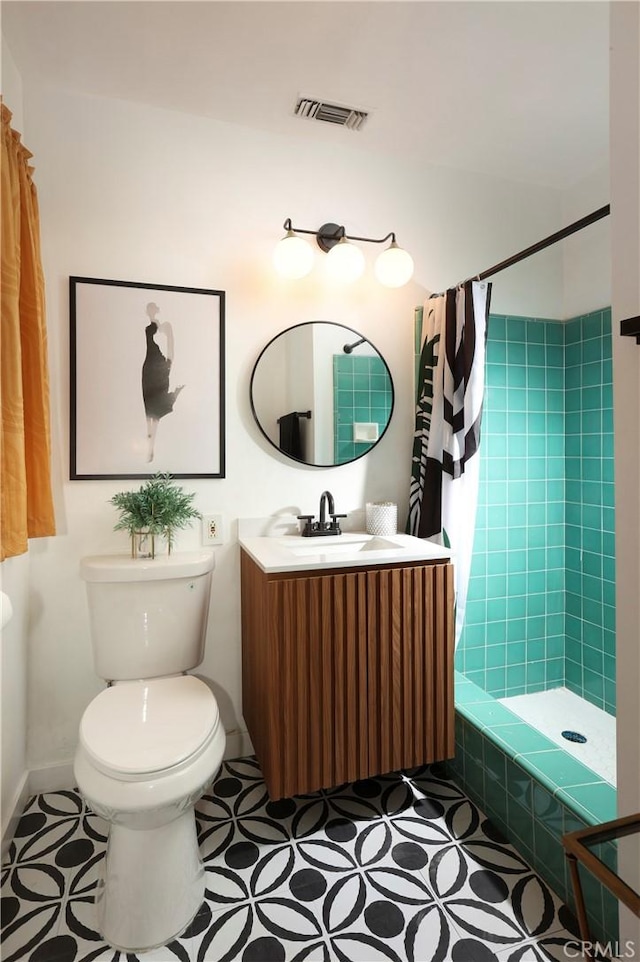 8220 Owens St, Sunland, CA 91040 - full bathroom featuring a tile shower, vanity, and tile patterned floors