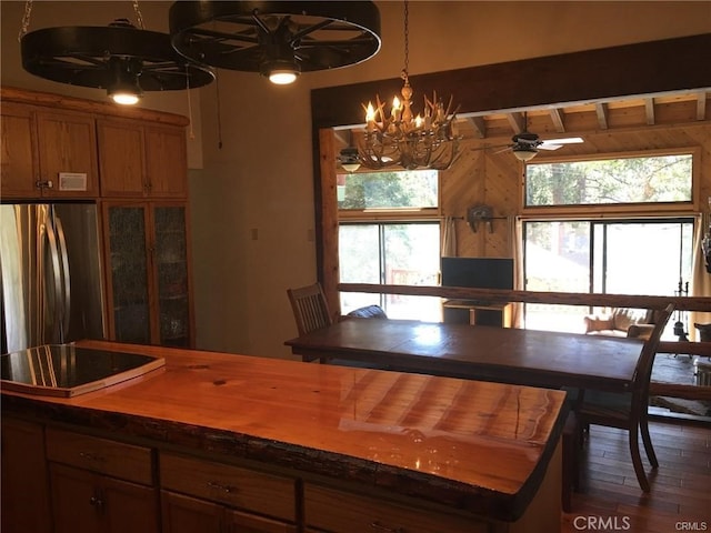 847 Tehama Dr, Big Bear Lake, CA 92315 - dining space featuring a chandelier and ceiling fan
