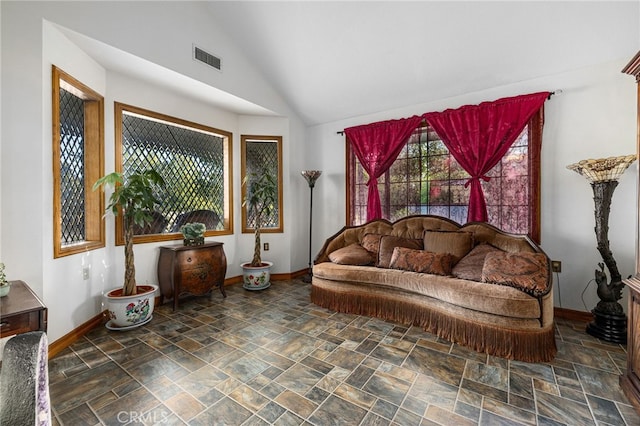 981 Deep Springs Dr, Claremont, CA 91711 - living room with stone finish floors and high vaulted ceiling