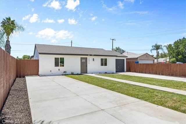 25415 Paloma Rd, San Bernardino, CA 92410 - single story home featuring driveway, stucco siding, a fenced backyard, and a garage