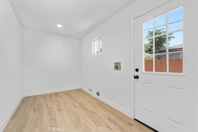25415 Paloma Rd, San Bernardino, CA 92410 - laundry room with washer hookup, light wood-style floors, and recessed lighting