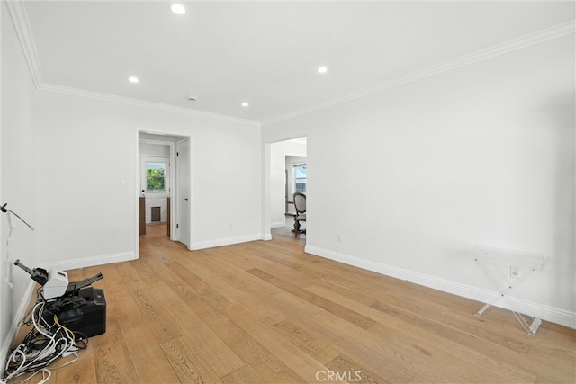 4752 Josie Ave, Lakewood, CA 90713 - unfurnished living room with recessed lighting, light wood-type flooring, and ornamental molding