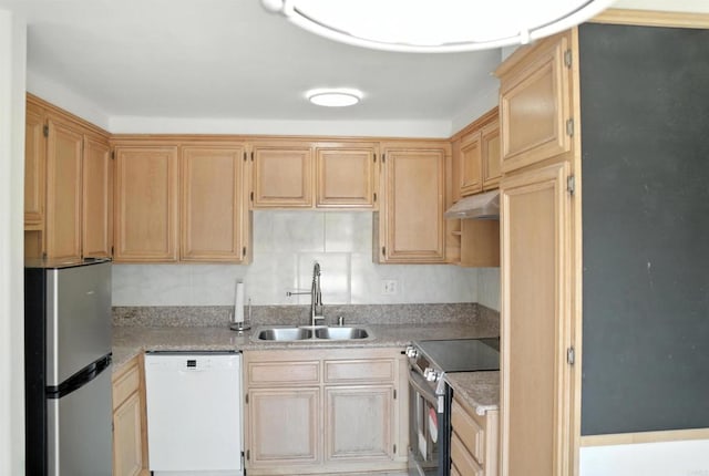 1817 E Grand Ave Unit 6, Escondido, CA 92027 - kitchen with stainless steel appliances, under cabinet range hood, and light brown cabinetry