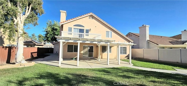 31864 Corte Montecito, Temecula, CA 92592 - back of house with a pergola, stucco siding, a fenced backyard, and a chimney