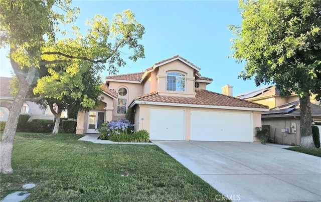 31864 Corte Montecito, Temecula, CA 92592 - mediterranean / spanish house featuring stucco siding, concrete driveway, an attached garage, a front lawn, and a tiled roof