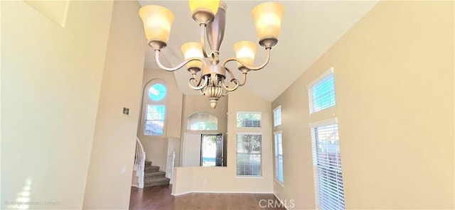 31864 Corte Montecito, Temecula, CA 92592 - foyer featuring a chandelier, a high ceiling, stairs, and wood finished floors
