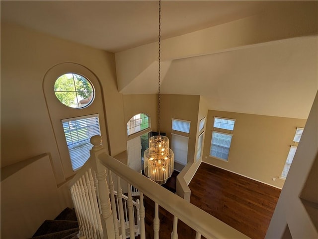 31864 Corte Montecito, Temecula, CA 92592 - staircase featuring a chandelier, wood finished floors, and plenty of natural light