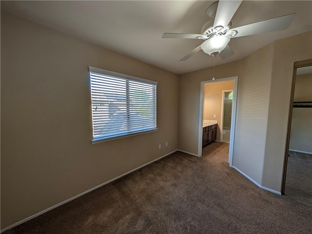 31864 Corte Montecito, Temecula, CA 92592 - unfurnished bedroom featuring dark carpet, a closet, a ceiling fan, and ensuite bathroom