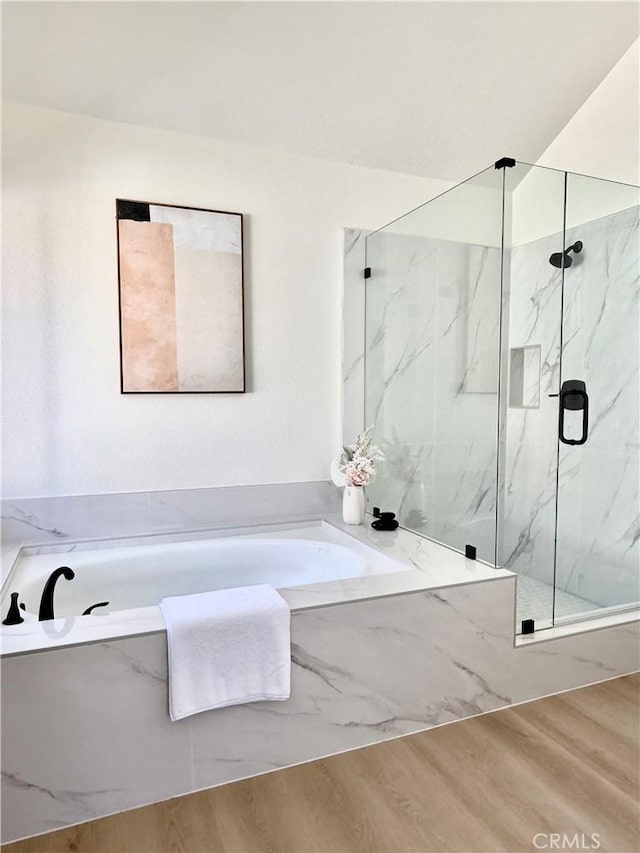 18 Decente, Irvine, CA 92614 - full bath featuring wood finished floors, a marble finish shower, and a garden tub