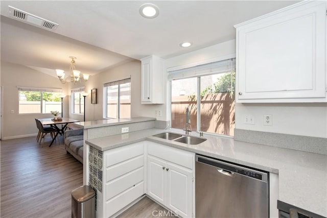 18 Rue Brittany, Lake Forest, CA 92610 - kitchen featuring dishwasher, light countertops, white cabinets, and recessed lighting