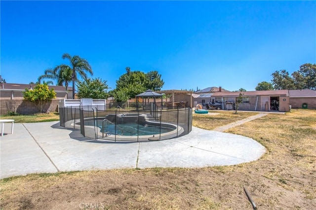 10735 Juniper Ave, Fontana, CA 92337 - view of pool featuring a gazebo, a patio area, and a pool with connected hot tub