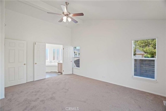 20060 Canyon View Dr, Canyon Country, CA 91351 - unfurnished bedroom featuring lofted ceiling, carpet floors, ensuite bath, and ceiling fan