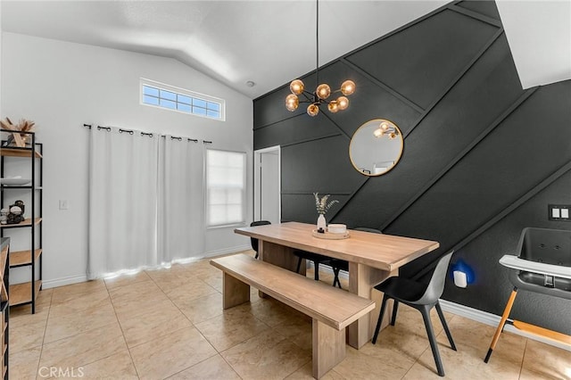 22792 Springdale Dr, Moreno Valley, CA 92557 - dining space with lofted ceiling, a chandelier, and light tile patterned floors