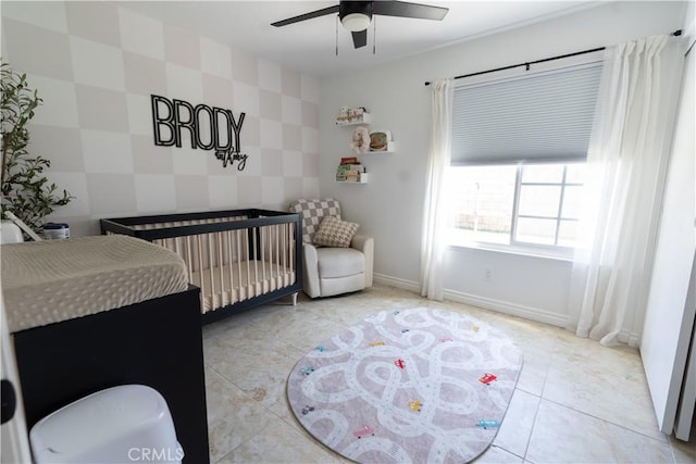 22792 Springdale Dr, Moreno Valley, CA 92557 - tiled bedroom featuring a ceiling fan and baseboards