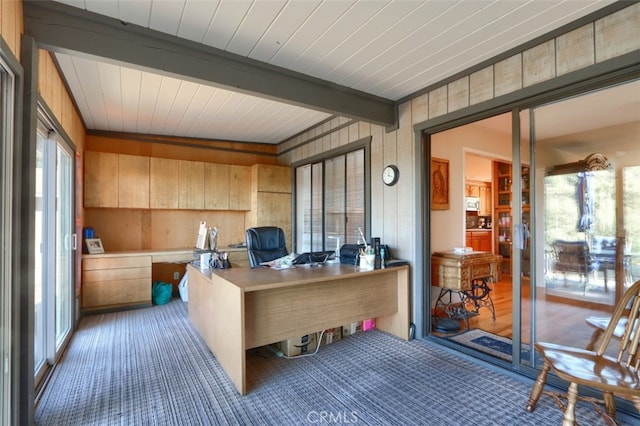 35484 Rd 274, North Fork, CA 93643 - carpeted home office with wooden walls and beam ceiling