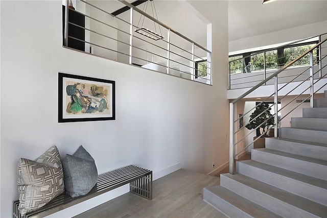 766 Pelican Dr, Laguna Beach, CA 92651 - stairway with wood finished floors and a high ceiling