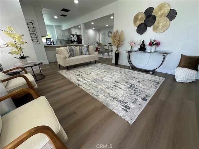 1598 W 7th St, San Bernardino, CA 92411 - living room featuring dark wood-style flooring and recessed lighting