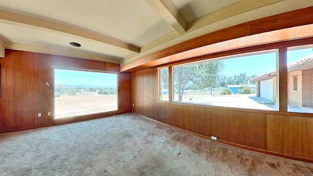 700 Ash St, Ramona, CA 92065 - carpeted empty room with beamed ceiling and wood walls