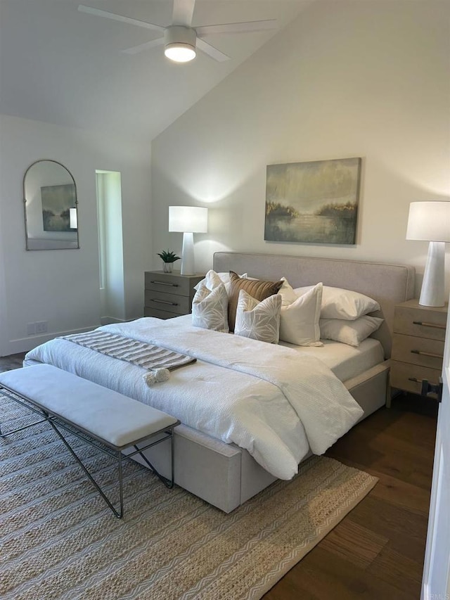 4051 Avenida Brisa, Rancho Santa Fe, CA 92091 - bedroom with lofted ceiling, wood finished floors, and a ceiling fan