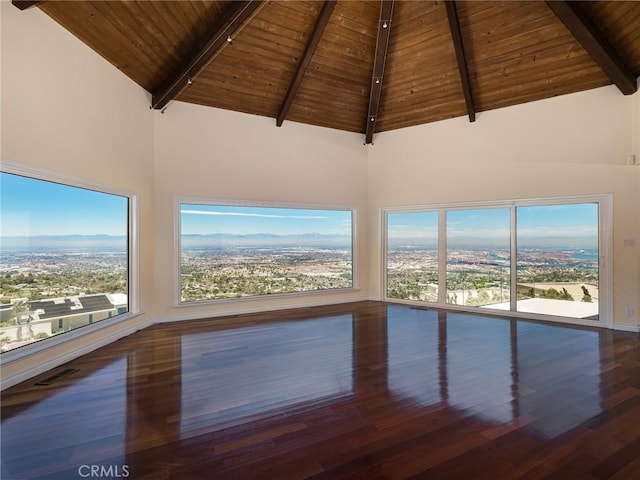 3311 Crownview Dr, Rancho Palos Verdes, CA 90275 - unfurnished sunroom with a wood ceiling with exposed beams, high vaulted ceiling, and wood finished floors