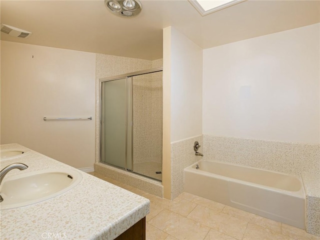 3311 Crownview Dr, Rancho Palos Verdes, CA 90275 - full bathroom with a shower stall, a garden tub, double vanity, and tile patterned floors