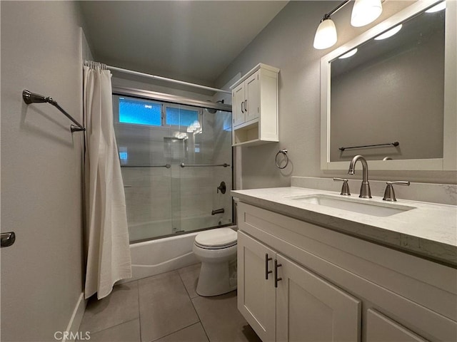 16415 Red Coach Ln, Whittier, CA 90604 - bathroom featuring bath / shower combo with glass door, vanity, and tile patterned flooring