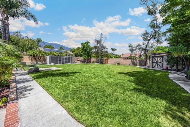5829 Zapata Pl, Rancho Cucamonga, CA 91737 - fenced backyard with a storage shed and a mountain view