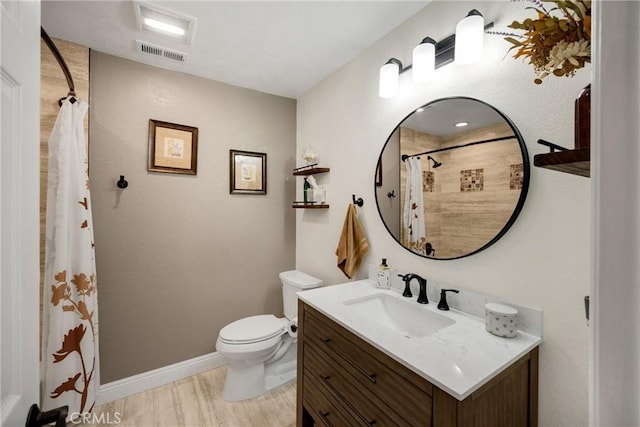 5829 Zapata Pl, Rancho Cucamonga, CA 91737 - bathroom with vanity, a shower with curtain, and wood finished floors