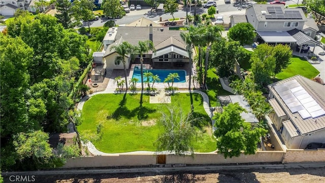 5829 Zapata Pl, Rancho Cucamonga, CA 91737 - aerial perspective of suburban area featuring a pool
