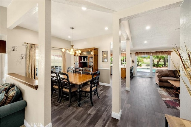 5829 Zapata Pl, Rancho Cucamonga, CA 91737 - dining space featuring dark wood-style floors, a chandelier, and recessed lighting