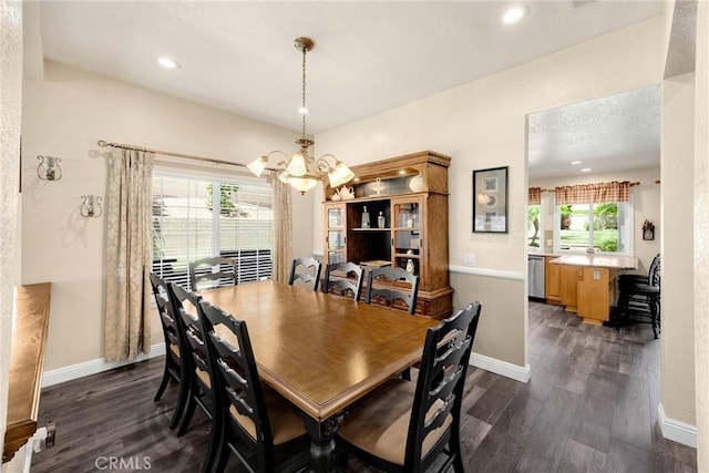 5829 Zapata Pl, Rancho Cucamonga, CA 91737 - dining room featuring dark wood-style floors, a chandelier, and recessed lighting
