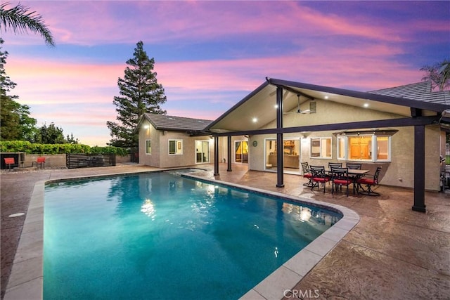 5829 Zapata Pl, Rancho Cucamonga, CA 91737 - pool at dusk with a patio area