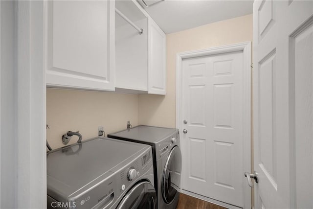 5829 Zapata Pl, Rancho Cucamonga, CA 91737 - laundry room with cabinet space, separate washer and dryer, and dark wood-style flooring