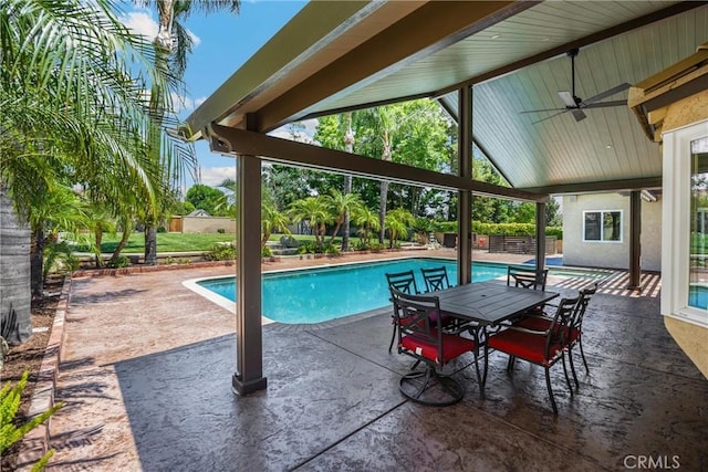 5829 Zapata Pl, Rancho Cucamonga, CA 91737 - swimming pool with a ceiling fan and a patio area