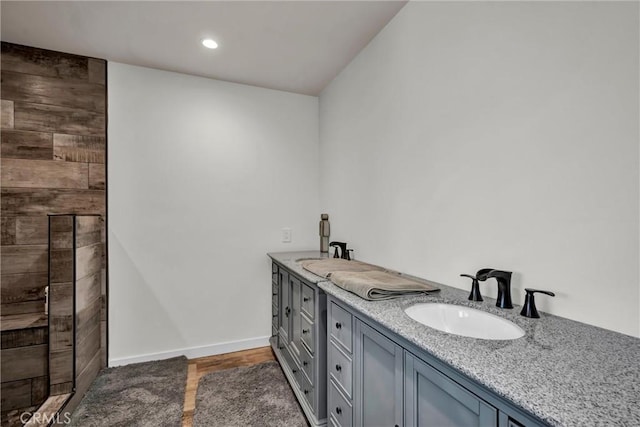 20511 Santa Barbara Ave, Middletown, CA 95461 - bathroom with double vanity, tiled shower, and recessed lighting