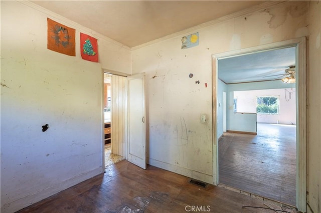 3142 Keith Ave, Castro Valley, CA 94546 - empty room with ornamental molding, wood finished floors, and a ceiling fan