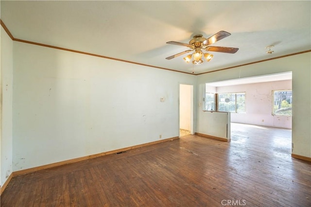 3142 Keith Ave, Castro Valley, CA 94546 - unfurnished room featuring ornamental molding, ceiling fan, and hardwood / wood-style flooring