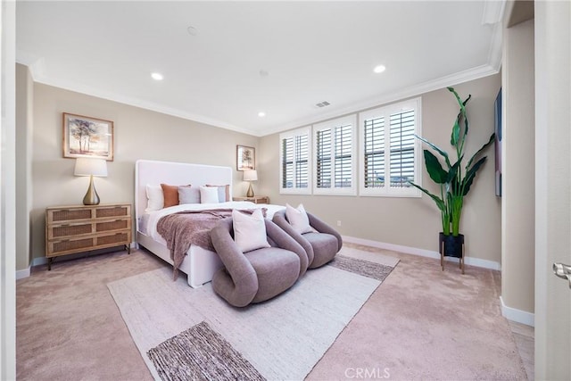 111 Spoke, Irvine, CA 92618 - bedroom featuring light colored carpet, crown molding, and recessed lighting