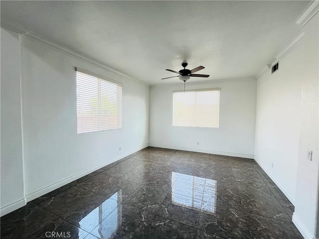 405 E Lurelane St, Rialto, CA 92376 - empty room featuring crown molding, plenty of natural light, a ceiling fan, and granite tiled floors