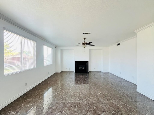 405 E Lurelane St, Rialto, CA 92376 - unfurnished living room with ceiling fan, a fireplace, and ornamental molding