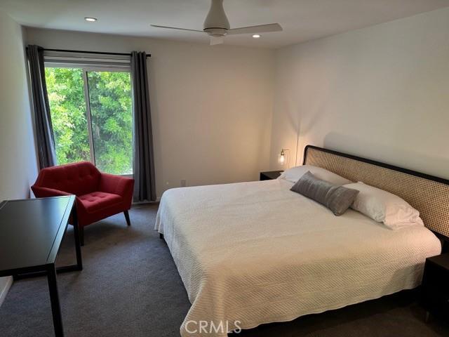 1655 E Palm Canyon Dr Unit 308, Palm Springs, CA 92264 - bedroom featuring carpet, ceiling fan, and recessed lighting