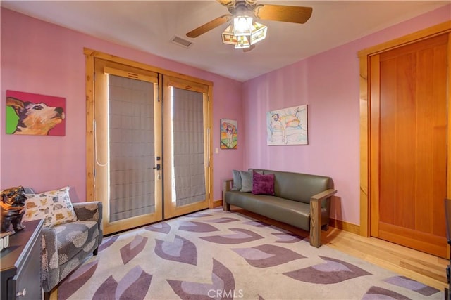 670 Highland Hills Rd, Nipomo, CA 93444 - entryway featuring french doors, a ceiling fan, and wood finished floors