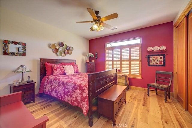 670 Highland Hills Rd, Nipomo, CA 93444 - bedroom featuring light wood finished floors, ceiling fan, and a closet
