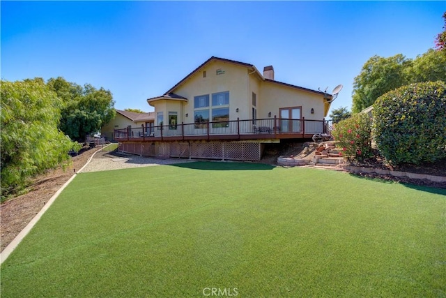 670 Highland Hills Rd, Nipomo, CA 93444 - back of property with a deck, a chimney, and stucco siding