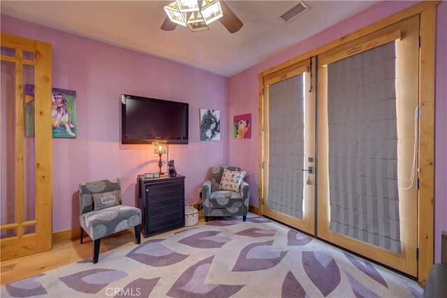 670 Highland Hills Rd, Nipomo, CA 93444 - living area with french doors, ceiling fan, and wood finished floors